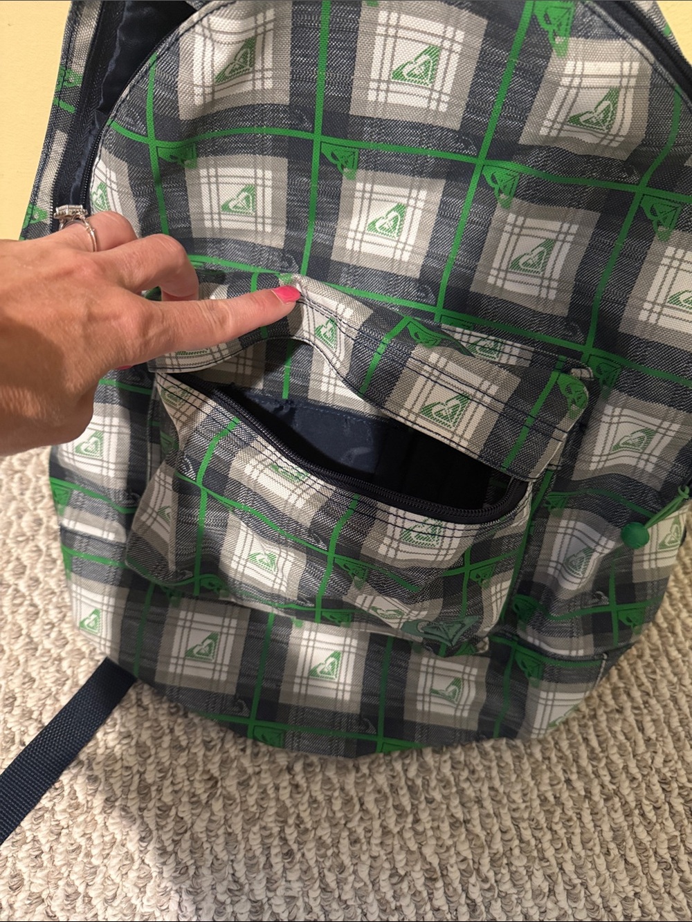 Roxy Green, Gray and White Plaid Backpack - Picture 6 of 6
